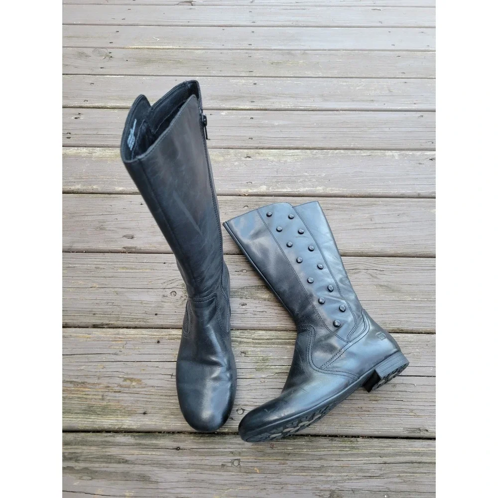 Born Martika‎ Boots Black Leather Button Tall Knee High Side Zip Size 7.5